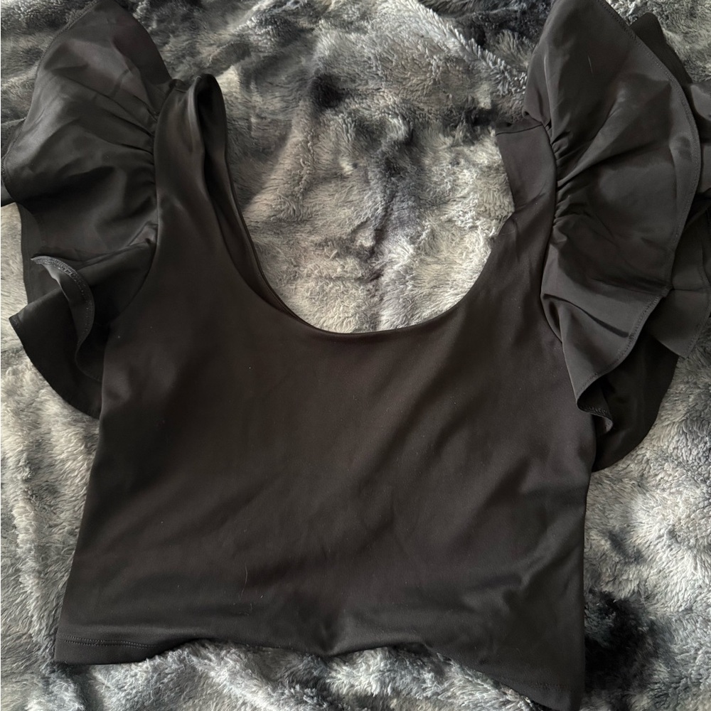 Express Black Ruffled Sleeveless Blouse